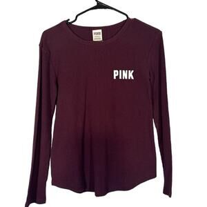 Victoria's Secret Maroon Long Sleeve Waffle Knit Athletic T-Shirt Women Sz XS